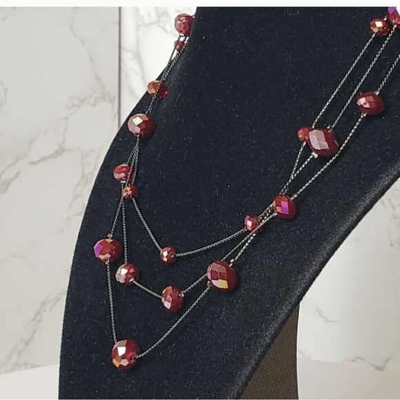 MULTI-STRAND Gunmetal Chain Faceted Beads Necklace & Earrings Set - Picture 4 of 8